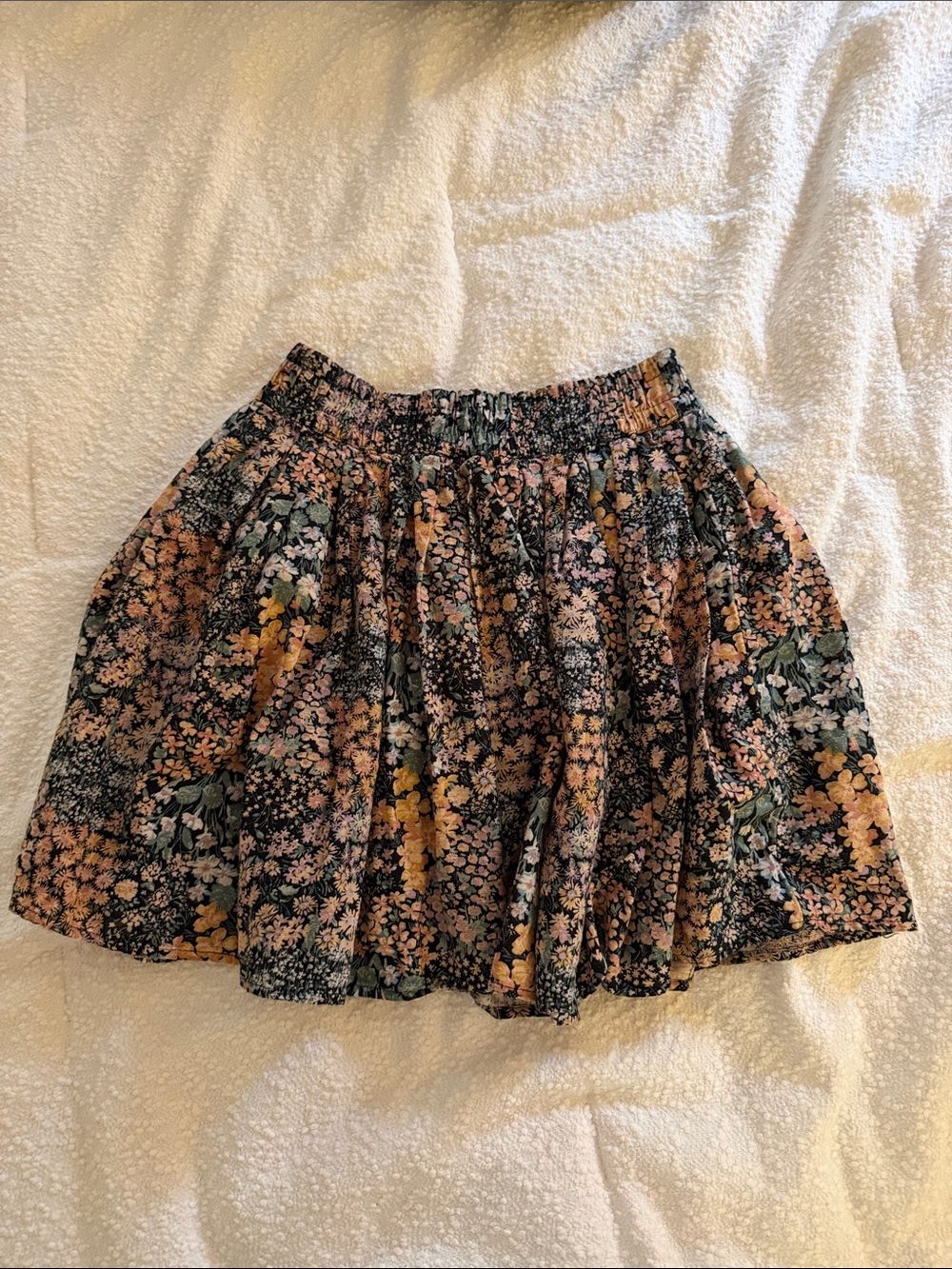 Floral Gathered Mini Skirt in Black and Mustard